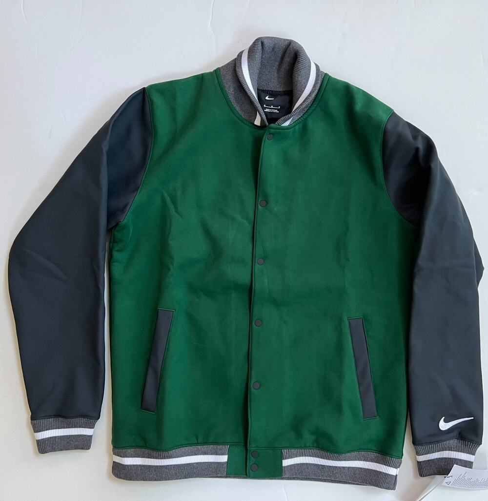Nike Men's Size M Team Green Letterman Jacket Full Snap DJ5971-341 NEW